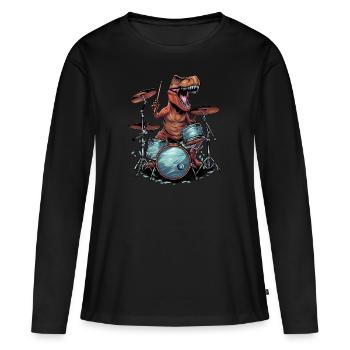 Musik Music Drummer Schlagzeuger Dino Drummer Trex - Women's Premium Organic Long Sleeve Shirt - black - Front - Julia (174cm)