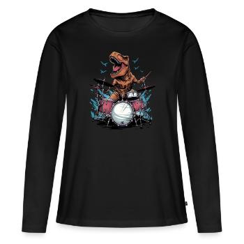 Dino Drummer Trex Schlagzeug Bestseller Drums - Women's Premium Organic Long Sleeve Shirt - black - Front - Julia (174cm)