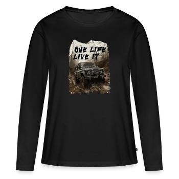 4x4 Offroad Onle Life Live It Defender - T-shirt manches longues Premium bio Femme - noir - Devant - Julia (174cm)