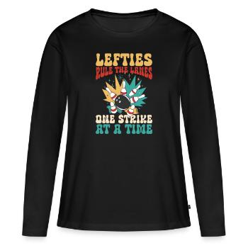 Bowling Linkshänder Linkshändiger Kegler - Frauen Premium Bio Langarmshirt - Schwarz - Vorne - Julia (174cm)
