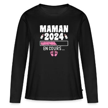 Werdende Mutter 2024 Fortlaufend Schwangere Mutter - Frauen Premium Bio Langarmshirt - Schwarz - Vorne - Julia (174cm)