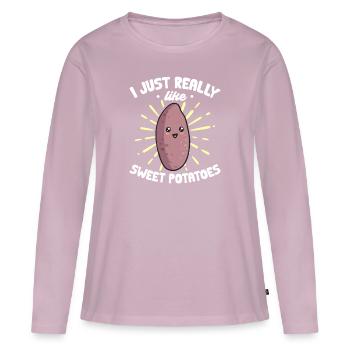 Légumes-racines de patates douces - T-shirt manches longues Premium bio Femme - rose poudré - Devant - Julia (174cm)