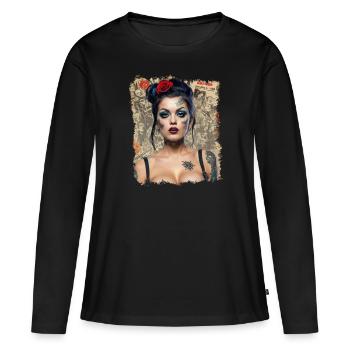 Pin Up Rock Ability Femme - T-shirt manches longues Premium bio Femme - noir - Devant - Julia (174cm)
