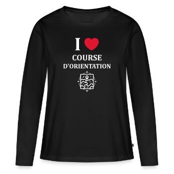 course d'orientation - T-shirt manches longues Premium bio Femme - noir - Devant - Julia (174cm)
