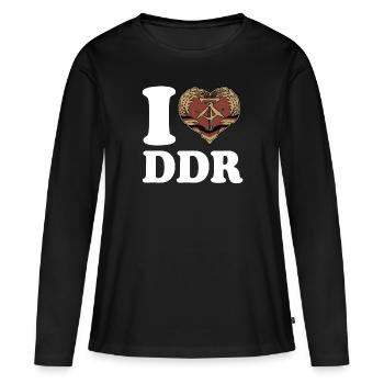 J’aime DDR - Coeur - Ostalgie - T-shirt manches longues Premium bio Femme - noir - Devant - Julia (174cm)