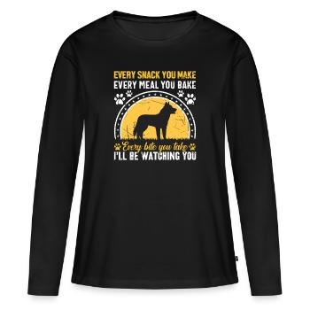 Chiens - Chaque collation que vous préparez, je vous surveillerai ! - T-shirt manches longues Premium bio Femme - noir - Devant - Julia (174cm)