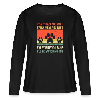 Chiens - Chaque collation que vous préparez, je vous surveillerai ! - T-shirt manches longues Premium bio Femme - noir - Devant - Julia (174cm)