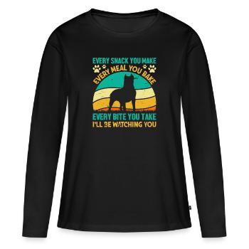 Chiens - Chaque collation que vous préparez, je vous surveillerai ! - T-shirt manches longues Premium bio Femme - noir - Devant - Julia (174cm)