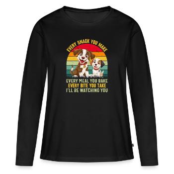 Chiens - Chaque collation que vous préparez, je vous surveillerai ! - T-shirt manches longues Premium bio Femme - noir - Devant - Julia (174cm)