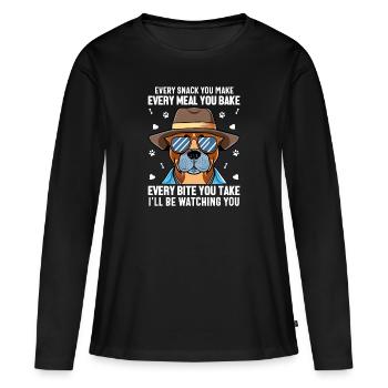 Chiens - Chaque collation que vous préparez, je vous surveillerai ! - T-shirt manches longues Premium bio Femme - noir - Devant - Julia (174cm)