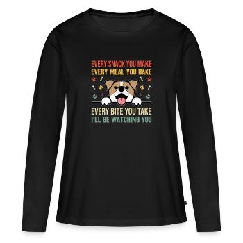 Chiens - Chaque collation que vous préparez, je vous surveillerai ! - T-shirt manches longues Premium bio Femme - noir - Devant - Julia (174cm)
