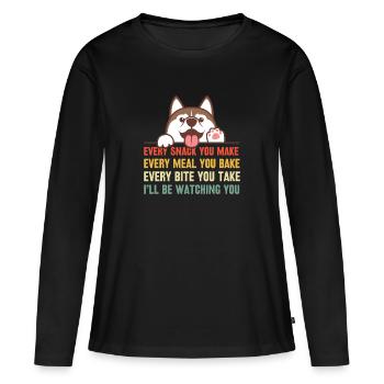 Chiens - Chaque collation que vous préparez, je vous surveillerai ! - T-shirt manches longues Premium bio Femme - noir - Devant - Julia (174cm)