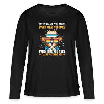 Chiens - Chaque collation que vous préparez, je vous surveillerai ! - T-shirt manches longues Premium bio Femme - noir - Devant - Julia (174cm)
