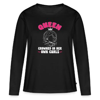 Cheveux bouclés Boucles afro Cheveux naturels - T-shirt manches longues Premium bio Femme - noir - Devant - Julia (174cm)