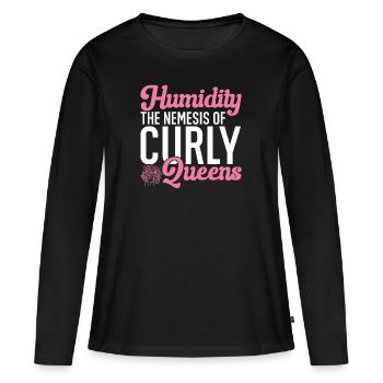 Cheveux bouclés Boucles afro Cheveux naturels - T-shirt manches longues Premium bio Femme - noir - Devant - Julia (174cm)