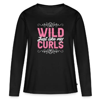 Cheveux bouclés Boucles afro Cheveux naturels - T-shirt manches longues Premium bio Femme - noir - Devant - Julia (174cm)