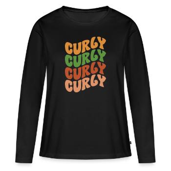 Cheveux bouclés Boucles afro Cheveux naturels - T-shirt manches longues Premium bio Femme - noir - Devant - Julia (174cm)
