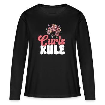 Cheveux bouclés Boucles afro Cheveux naturels - T-shirt manches longues Premium bio Femme - noir - Devant - Julia (174cm)