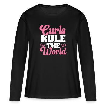Cheveux bouclés Boucles afro Cheveux naturels - T-shirt manches longues Premium bio Femme - noir - Devant - Julia (174cm)