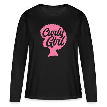 Cheveux bouclés Boucles afro Cheveux naturels - T-shirt manches longues Premium bio Femme - noir - Devant - Julia (174cm)