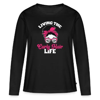 Cheveux bouclés Boucles afro Cheveux naturels - T-shirt manches longues Premium bio Femme - noir - Devant - Julia (174cm)