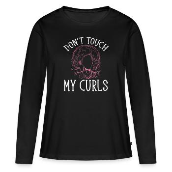 Cheveux bouclés Boucles afro Cheveux naturels - T-shirt manches longues Premium bio Femme - noir - Devant - Julia (174cm)