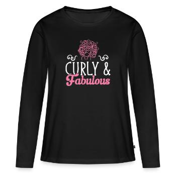 Cheveux bouclés Boucles afro Cheveux naturels - T-shirt manches longues Premium bio Femme - noir - Devant - Julia (174cm)