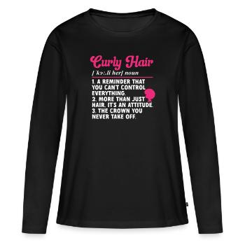 Cheveux bouclés Boucles afro Cheveux naturels - T-shirt manches longues Premium bio Femme - noir - Devant - Julia (174cm)