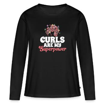 Cheveux bouclés Boucles afro Cheveux naturels - T-shirt manches longues Premium bio Femme - noir - Devant - Julia (174cm)