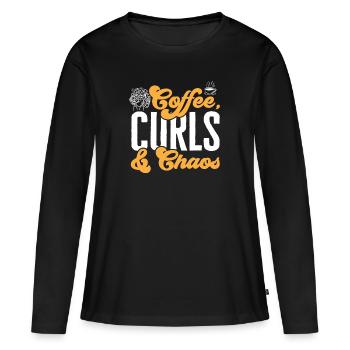 Cheveux bouclés Boucles afro Cheveux naturels - T-shirt manches longues Premium bio Femme - noir - Devant - Julia (174cm)