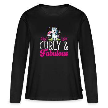 Cheveux bouclés Boucles afro Cheveux naturels - T-shirt manches longues Premium bio Femme - noir - Devant - Julia (174cm)