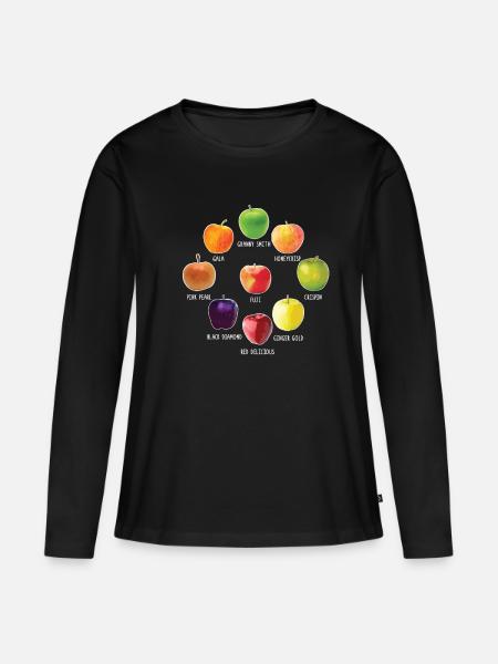 Apfelsorten Verschiedene Äpfel Realistischer Apfel - Frauen Premium Bio Langarmshirt - Schwarz