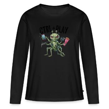 JEU, JEU CTRL - T-shirt manches longues Premium bio Femme - noir - Devant - Julia (174cm)