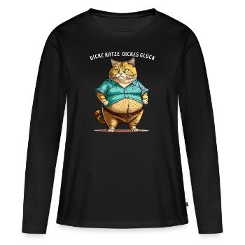 DICKE KATZE DICKES GLÜCK - Frauen Premium Bio Langarmshirt - Schwarz - Vorne - Julia (174cm)
