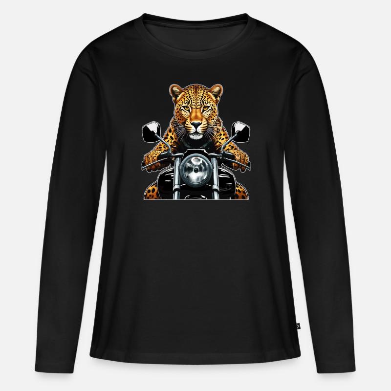 LEOPARD MOTORRAD - Frauen Premium Bio Langarmshirt - Schwarz