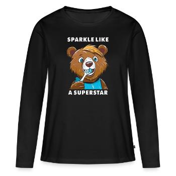 L’OURS BRILLE COMME UNE SUPERSTAR - T-shirt manches longues Premium bio Femme - noir - Devant - Julia (174cm)