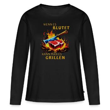 STEAK S’IL SAIGNE, VOUS POUVEZ LE GRILLER - T-shirt manches longues Premium bio Femme - noir - Devant - Julia (174cm)