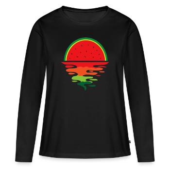 Pastèque Coucher de soleil - T-shirt manches longues Premium bio Femme - noir - Devant - Julia (174cm)