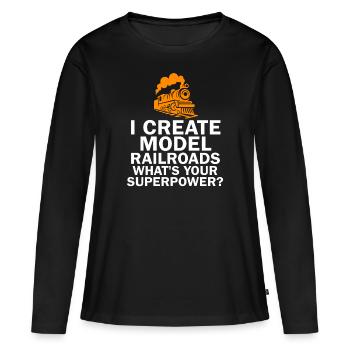 Je crée le superpouvoir des trains miniatures - T-shirt manches longues Premium bio Femme - noir - Devant - Julia (174cm)