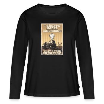 Je crée le superpouvoir des trains miniatures - T-shirt manches longues Premium bio Femme - noir - Devant - Julia (174cm)