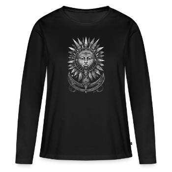 Inka-Sonne Geometrisches Silber - Frauen Premium Bio Langarmshirt - Schwarz - Vorne - Julia (174cm)