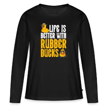 Canard en caoutchouc Canard en caoutchouc - T-shirt manches longues Premium bio Femme - noir - Devant - Julia (174cm)