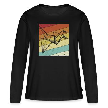 Hibou Grue en Papier Origami Rétro - T-shirt manches longues Premium bio Femme - noir - Devant - Julia (174cm)