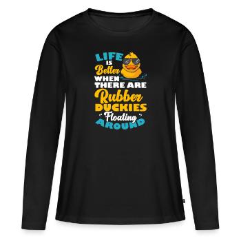 Canard en caoutchouc Canard en caoutchouc - T-shirt manches longues Premium bio Femme - noir - Devant - Julia (174cm)