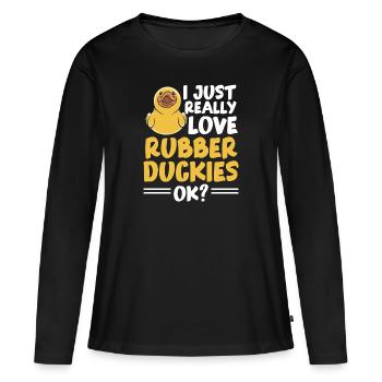 Canard en caoutchouc Canard en caoutchouc - T-shirt manches longues Premium bio Femme - noir - Devant - Julia (174cm)