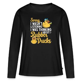 Canard en caoutchouc Canard en caoutchouc - T-shirt manches longues Premium bio Femme - noir - Devant - Julia (174cm)