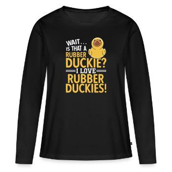 Canard en caoutchouc Canard en caoutchouc - T-shirt manches longues Premium bio Femme - noir - Devant - Julia (174cm)