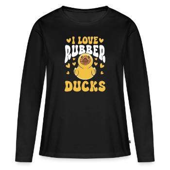 Canard en caoutchouc Canard en caoutchouc - T-shirt manches longues Premium bio Femme - noir - Devant - Julia (174cm)