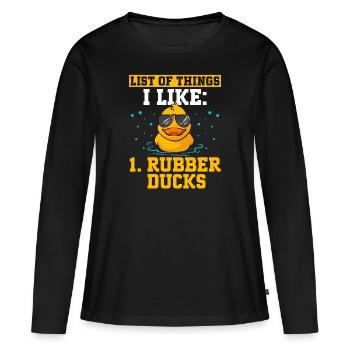 Canard en caoutchouc Canard en caoutchouc - T-shirt manches longues Premium bio Femme - noir - Devant - Julia (174cm)