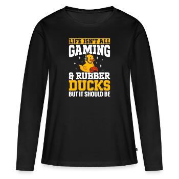 Canard en caoutchouc Canard en caoutchouc - T-shirt manches longues Premium bio Femme - noir - Devant - Julia (174cm)